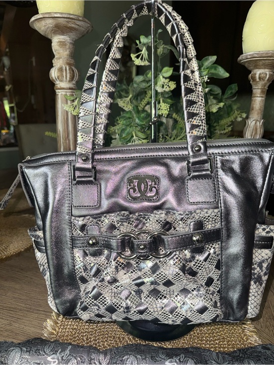 Sharif Handbags - LIKE NEW Sharif Metallic Black & Snakeskin Shoulder Bag - STATEMENT PIECE
